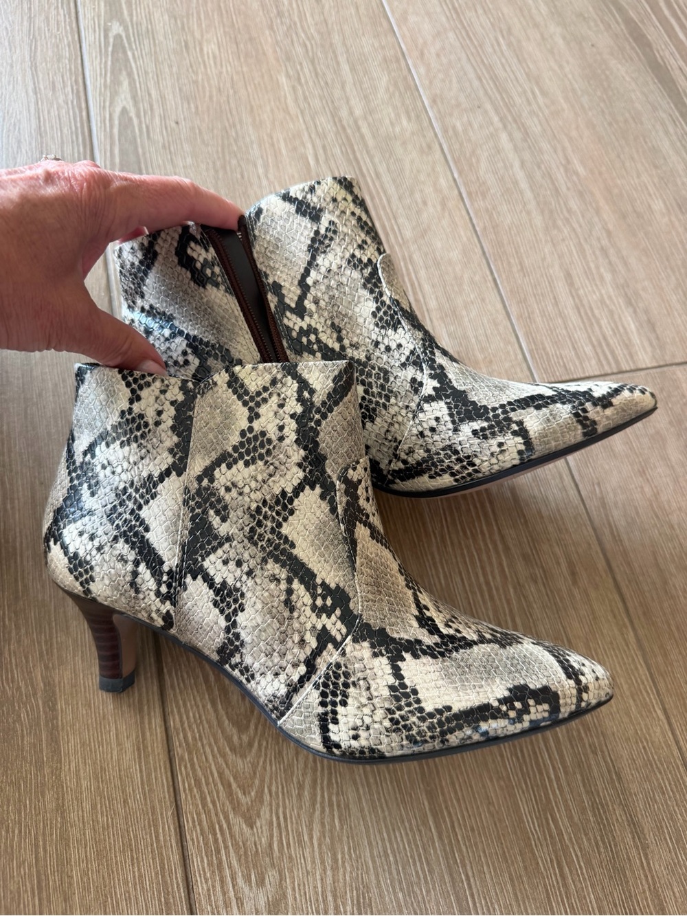 Snake-Print Ankle Boots - Black & Cream
